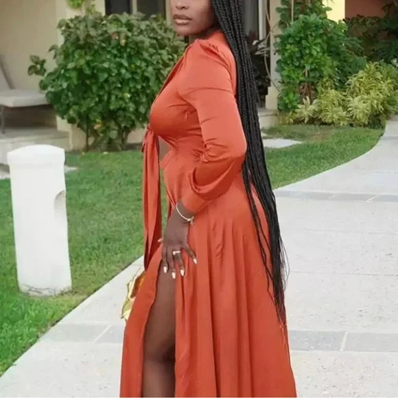 That’s Irrelevant Lace-Up Slit Dress - Picture 2 of 2